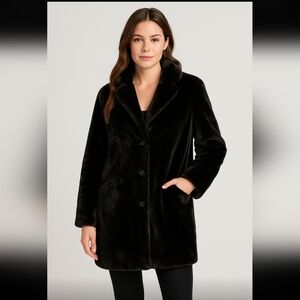 Crown & Ivy Faux Fur Coat Black Leopard Lined Plush Winter Button FrontJacket XL